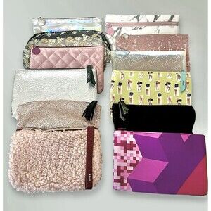 Lot of 12 Ipsy Glam Cosmetic Makeup Bags Zipper Travel New and Used Assortment